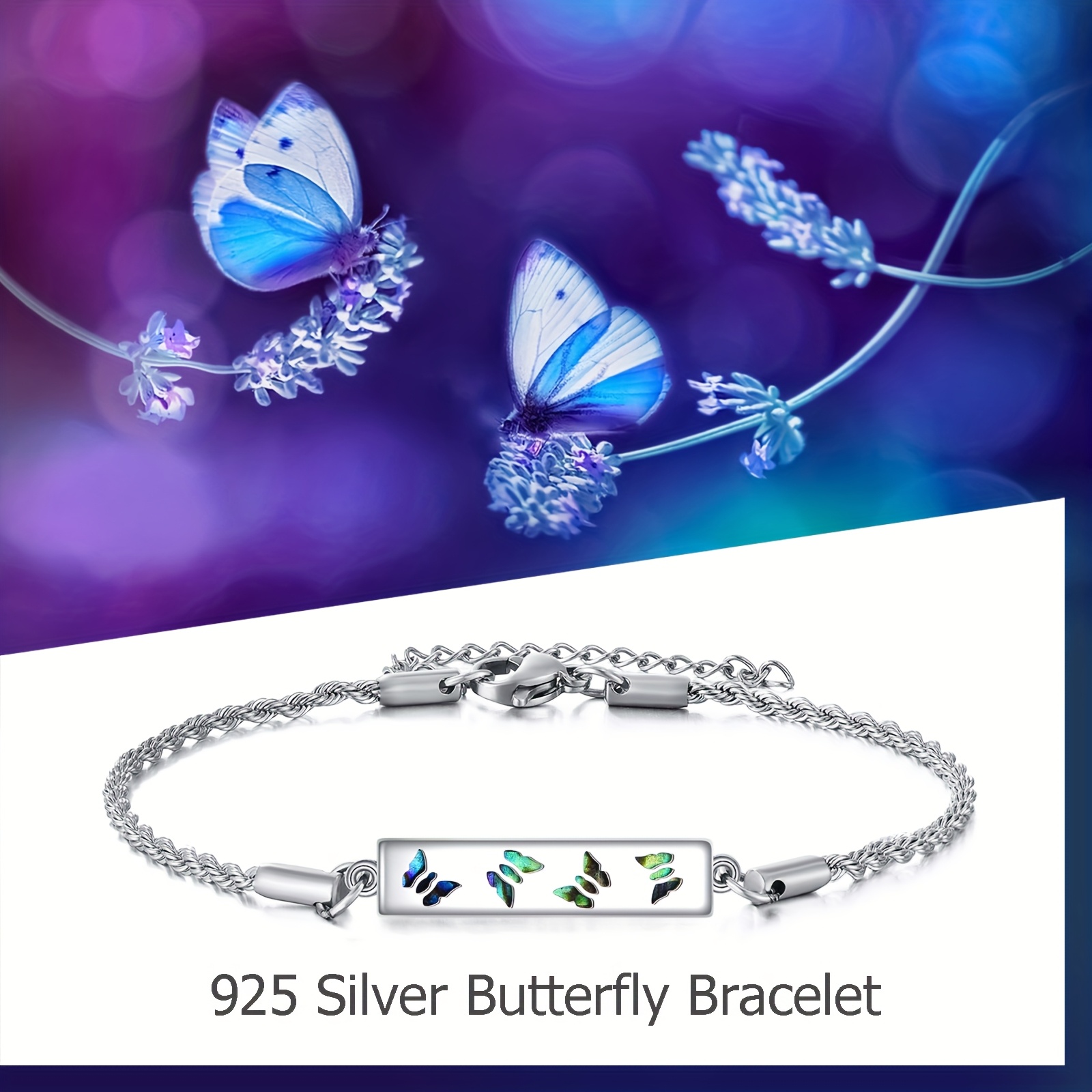 Sterling Silver Abalone Shell Butterfly Bracelet Gift